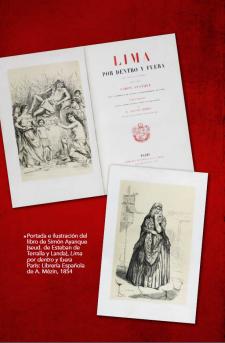 Ignacio Merino. Portada e ilustración del libro de Simón Ayanque[seud. de Esteban de Terralla y Landa], Lima por dentro y fueraParís: Librería Española de A. Mézin, 1854. Crédito: Fotografía de Pablo Cruz. 